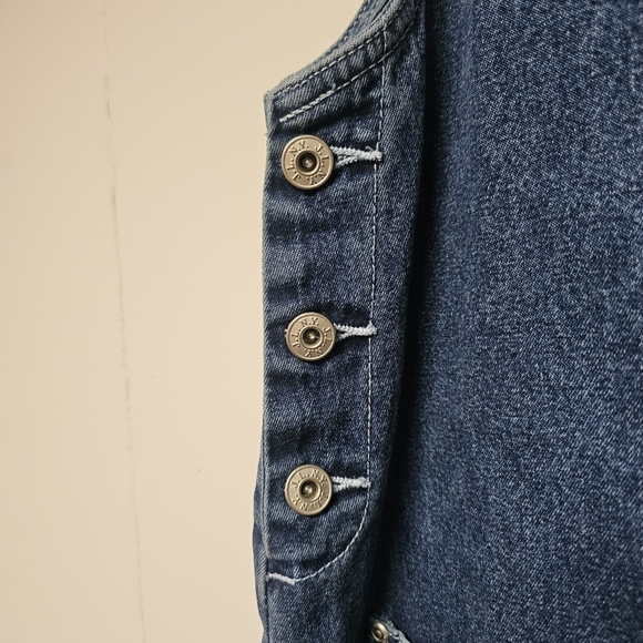 Vintage Denim Dress Embroidered Scallop Details Buttons Pockets Summer Vacation - Picture 4 of 6